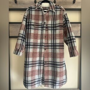 Zara Long Plaid Overshirt Jacket